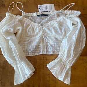 Zara cropped lace and button detail top brand new with tags